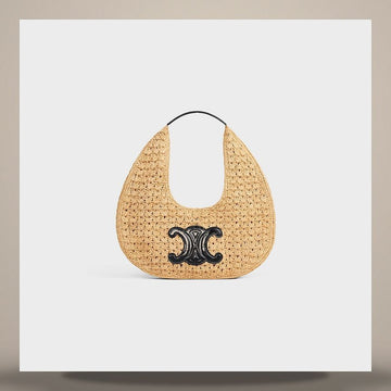 CELINE Klassische Hobo-Tasche - Rafia & Kalbsleder Natur / Schwarz 112772EYR.02NC 158502102 [P]