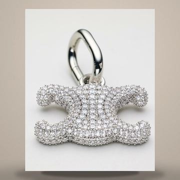 Celine Triomphe Charm - Strass & Rhodium Finish Brass Silver/White B10326BCZ.GGM5 158502853 [P]