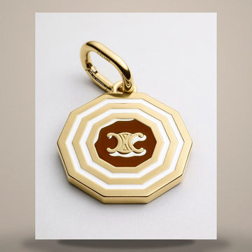 Celine Hexagonal Trionph Medal - Enamel & Gold Finish Brass Gold / White / Tan B103A6AUE.GGW3 158502865 [P]