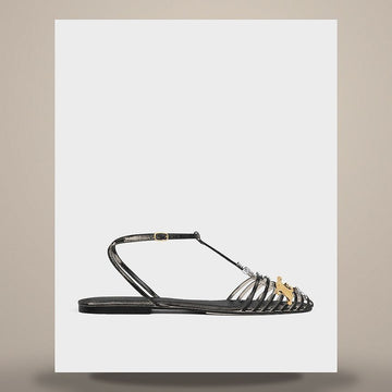 Celine Cage Flat Sandals - Goat Skin Black 367725340C.38NO 158503024 [P]