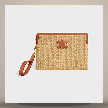 Celine Small Strap Pouch - Raffia Effect Textile & Calfskin Tan L10622FBV.04LU 158503081 [P]