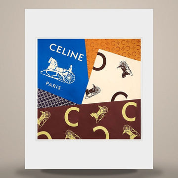 Celine Square - Heritage Patchwork Silk Twill Vanilla/Bright Blue/Brown 158503091 [P]