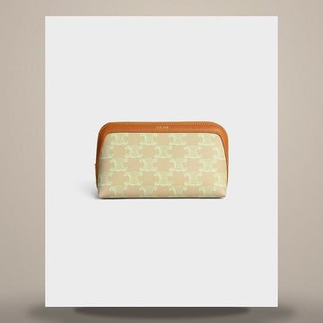 Celine Cosmetic Lipstick Pouch - Triumph Canvas & Calfskin Sandcastle / Soft Lime 4M5033D42.GJQ4 158503098 [P]