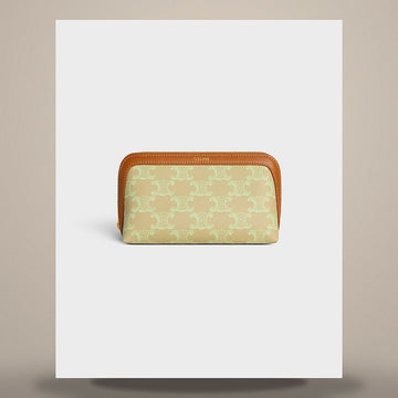 Celine Small Cosmetic Pouch - Triomphe Canvas & Calfskin Sandcastle / Soft Lime 4M1623M66.GJQ4 158503100 [P]