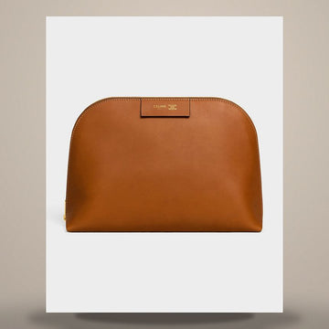 Celine Large Cosmetic Pouch - Soft Calfskin Soft Tan / Ultra Red 158503122 [P]