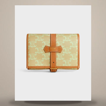 Celine Jewelry Pouch - Triomphe Canvas & Calfskin Sandcastle / Soft Lime 4M0963D39.GJQ4 158503126 [P]