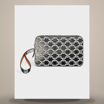 Celine Strap Pouch - Triomphe Canvas & Calfskin Black / White L105B4K34.09BW 158503138 [P]