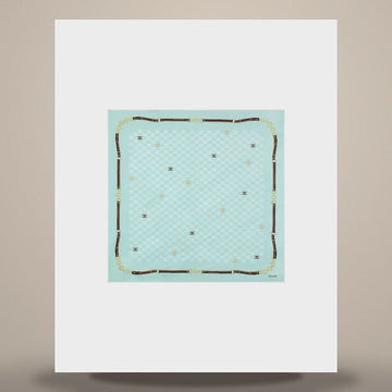 CELINE Bandana - Erbe Seiden-Twill Pulverblau / Weiß / Braun 2AWB64N28.GMH7 158503200 [P]