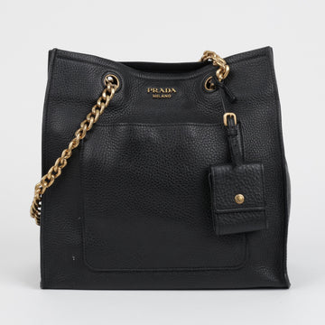 PRADA Vitello Daino Ketten Schultertasche Schwarz 158376381 [P]