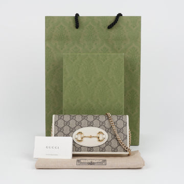 Gucci Horsebit 1955 GG Chain Wallet White 158377515 [P]