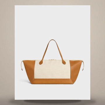 Celine Cabas Frame East West - Textile & Calfskin Natural / Honey L104S3S59.GLS5 158505539 [P]