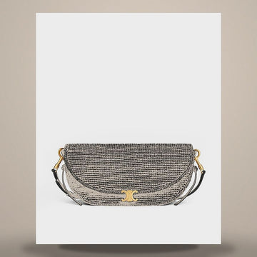 Celine Little Half Moon Soft Triomphe - Rafia & Lambskin Black L10373S09.38NO 158505642 [P]