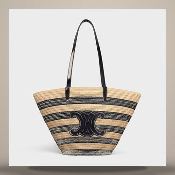 Celine Classic Panier with Stripe - Rafia & Calfskin Natural / Black 117082FWD.02NC 158505731 [P]