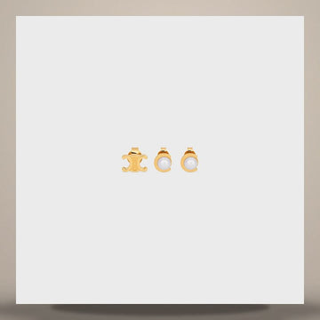 Celine Pearl Studs Set of 3 - Resin Pearl & Gold Finished Brass Gold / Ivory B104V6PRB.01GI 158505788 [P]