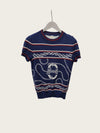 Hermes Navy Canoe Sandal Knit Sweater Short Sleeve 158505872 [P]