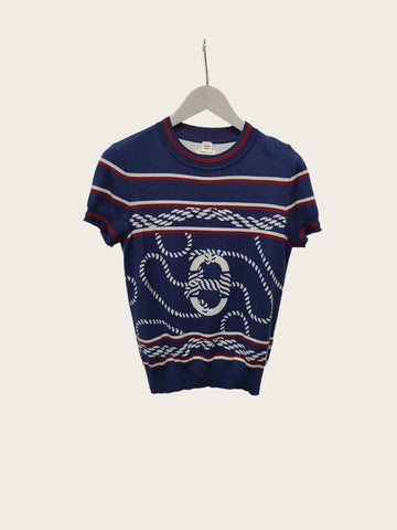 HERMES Navy Kanu Sandal Strickpullover Kurzarm 158505872 [P]