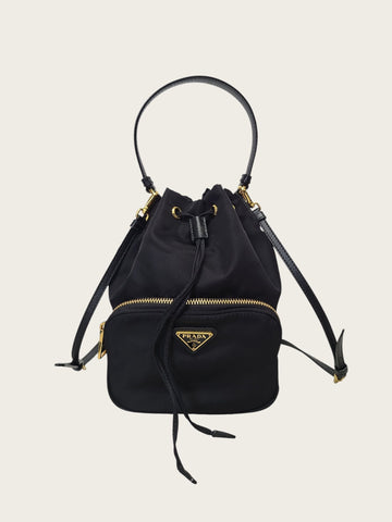 Prada Black Re-Nylon Triangle Logo Gold-tone Duet Bucket Bag 158505955 [P]