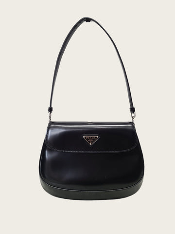 Prada Black Brushed Leather Cleo Flap Shoulder Bag 158505962 [P]