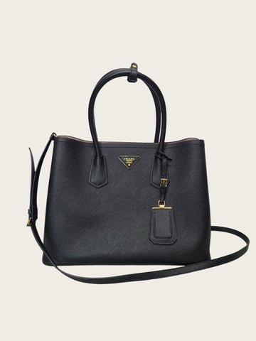 PRADA ブラック サフィアーノ ゴールド ハードウェア キュールドブレ ラージ 158505966 [P]