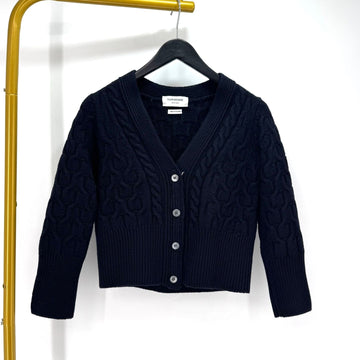 THOM BROWNE 23FW ケーブル Vネック レディース ウール カーディガン ネイビー 158509088 [P]