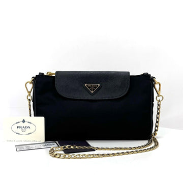 PRADA 三角ロゴナイロンチェーンクロスバッグ ブラック (1BH085) 158509369 [P]