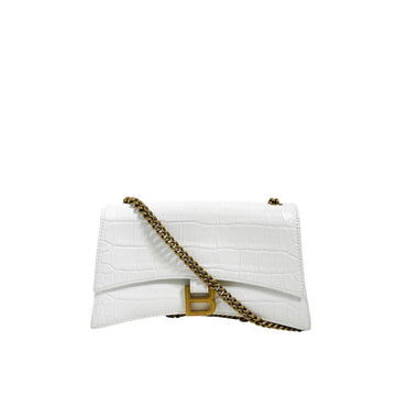 Balenciaga Crocodile Embossed Leather Crush Chain Shoulder Bag White 158520164 [P]