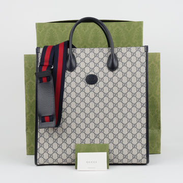 GUCCI Interlocking G Medium Tote Bag Beige Blau 158377409 [P]
