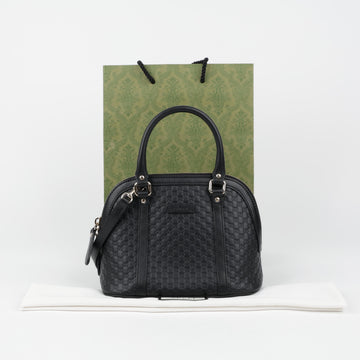 Gucci Mini Microsima Leather Dome Tote Shoulder Bag Black 158377740 [P]