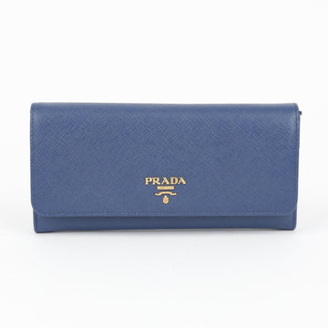 PRADA メタルロゴ サフィアーノ レザー 長財布 ブルー 158378321 [P]