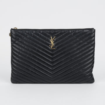 Saint Laurent Cassandra Matelassé Quilted Leather Document Holder Black with Gold 158380084 [P]