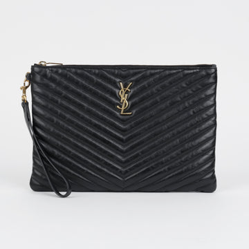Saint Laurent Cassandra Matelassé Leather Tablet Pouch Black with Gold Hardware 158380170 [P]