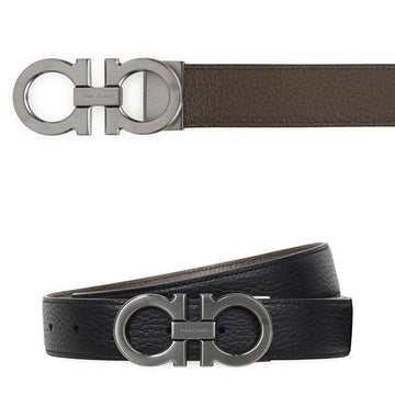 Salvatore Ferragamo Black Clay Double Gancini Reversible Belt 158525569 [P]