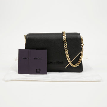PRADA モノクローム サフィアーノ レザー ショルダーバッグ ブラック 158335790 [P]