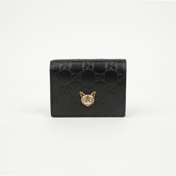 Gucci Leather Sima Cat Head Card Case Wallet Black 158379951 [P]