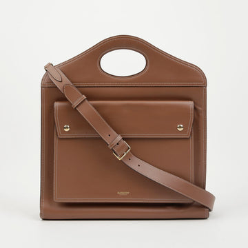 BURBERRY ステッチディテールポケットミディアムレザーショルダークロスバッグブラウン 158500521 [P]