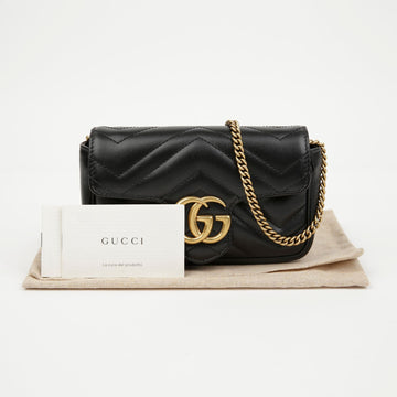 Gucci GG Marmont Matelassé Supermini Shoulder Bag Black Gold 158500846 [P]