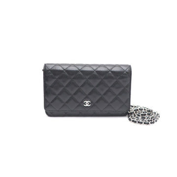 CHANEL Kaviar WOC Schultertasche mit CC-Kette in Silber, Neuheit, AP0250, schwarz, 74962938 158538461 [P]