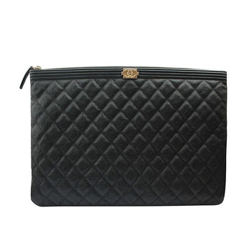 CHANEL Boy Black Soft Caviar Gold-tone Large Clutch 158539312 [P]