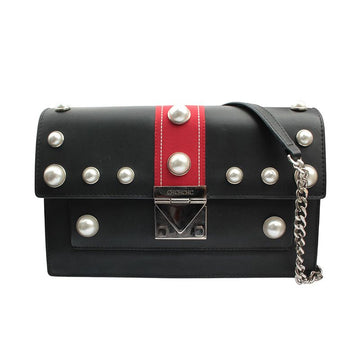 CAROLINA HERRERA Black Chain Shoulder Bag with Pearl Studs 158539531 [P]