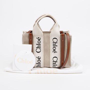 Chloe Woody Mini Canvas Leather Tote Bag Brown 158379174 [P]