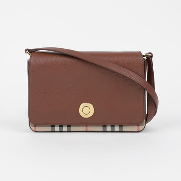 Burberry Small Vintage Check Tan Leather Crossbody Bag 158378250 [P]