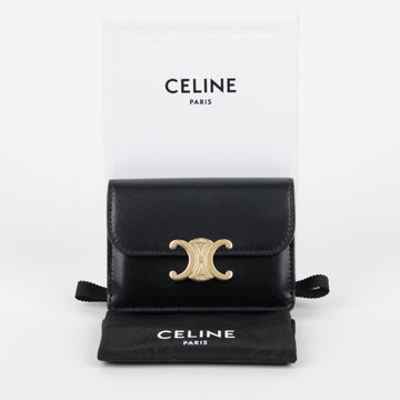 Celine Triomphe Shiny Calfskin Flap Cardholder Black 158380114 [P]