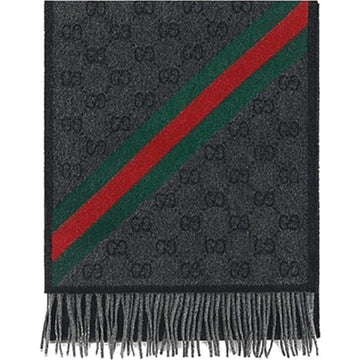 Gucci GG Web Wool Muffler Charcoal 570603 3G200 1466 62864583 [P]