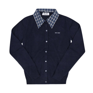 Miu Miu Cardigan with Detachable Check Collar 158539546 [P]
