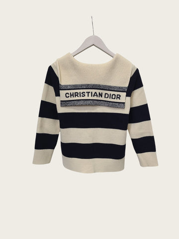 Dior Sweater Marinere Wool Cashmere Knit Navy Blue & Ecru 158542971 [P]
