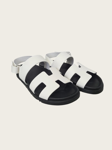 Hermes White Calfskin Leather Genius Sandals 38 158542993 [P]