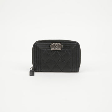 CHANEL Vintage Quilted Caviar Zipper Card Case Schwarz 158396410 [P]