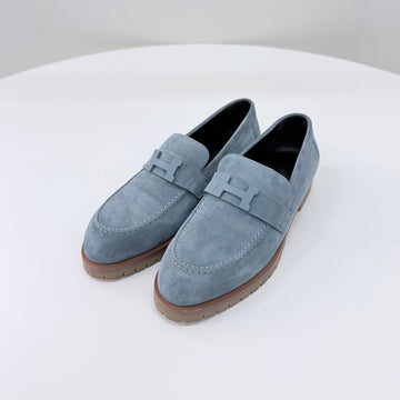 Hermes H Logo Poubor Suede Loafers Light Blue 158543540 [P]