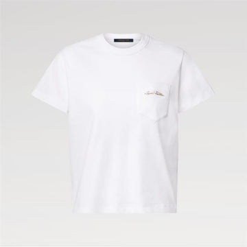 LOUIS VUITTON Unterschriften-T-Shirt mit Taschen / Damen Rundhals Kurzarm-T-Shirt 158544622 [P]