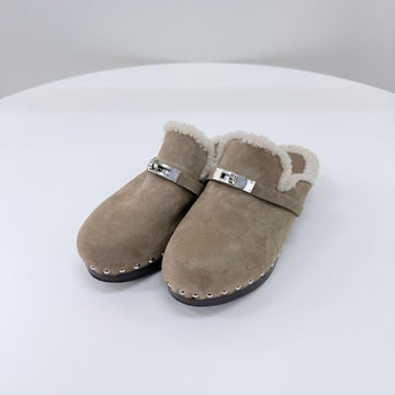 HERMES Kalota Mule Suede Shearling Loafer 158544660 [P]